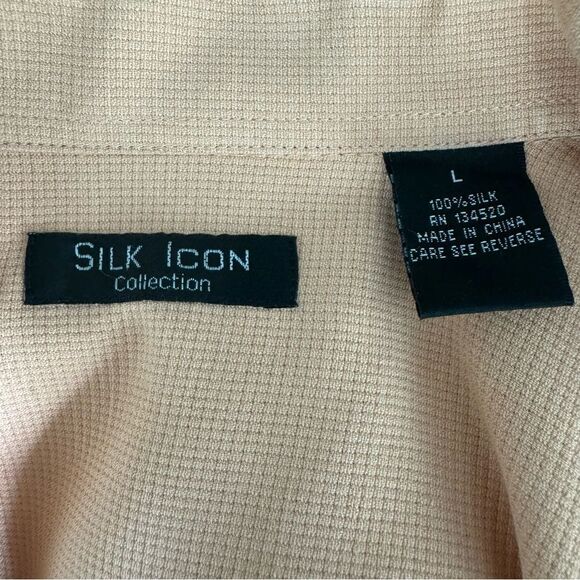 Silk Icon Peach Shirt Short Sleeve 100% Silk Pocket SZ L - Picture 10 of 11